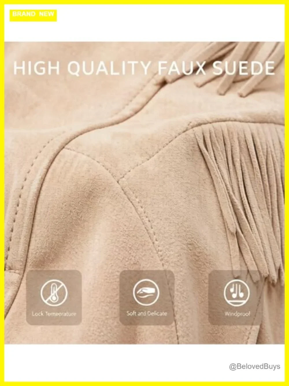 Faux Leather Moto Jacket with Tassel Trim, Belted, Zipper Closure - Picture 5 of 7